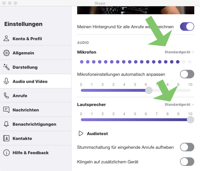 Audio- und Videoeinstellungen bei Unterricht mit skype